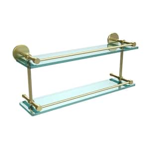 22 in. L x 8 in. H x 5 in. W 2-Tier Clear Glass Bathroom Shelf with Gallery Rail in Satin Brass