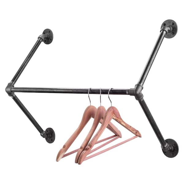 PIPE DECOR 1/2 in. x 2 ft. L Black Pipe Quad Flange Wall Mounted Clothing Rack Kit