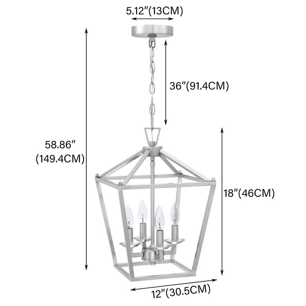Brushed Nickel 4-Light Geometric Lantern Pendant Chandelier