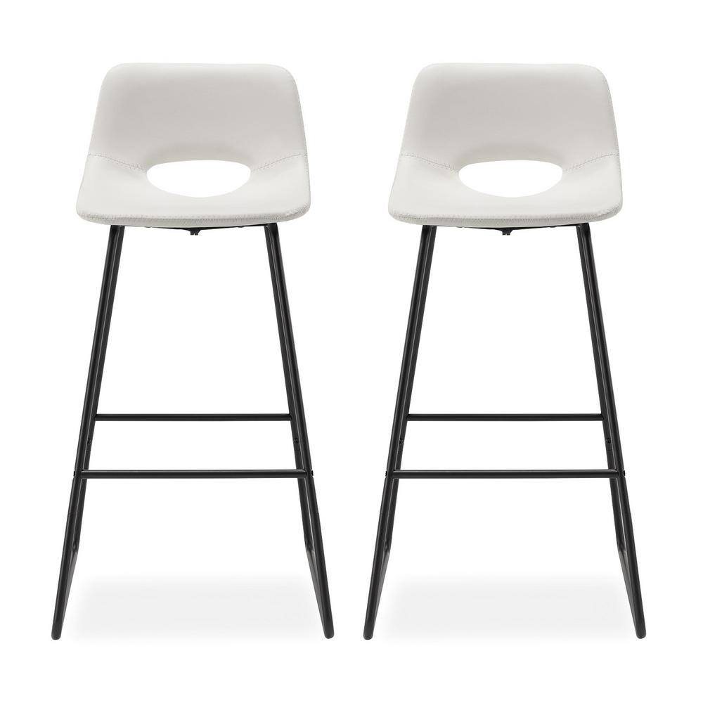 LUE BONA 39 in. White Low Back Metal Frame Bar Stools with Faux Leather