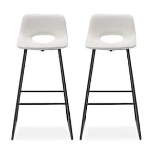39 in. White Low Back Metal Frame Bar Stools with Faux Leather Seat 22 in.W x 18.9 in. D (Set of 2)