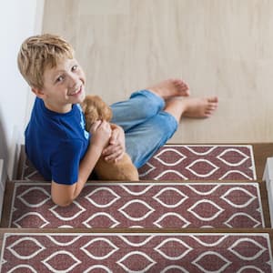 Drop Maroon 9 in. x 28 in. Cotton Carpet Stair Tread Cover (Set of 13)