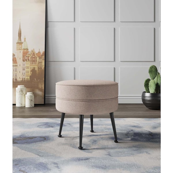 Manhattan Comfort Bailey Mid-Century Modern Oatmeal with Black Feet Woven Polyester Blend Upholstered Ottoman