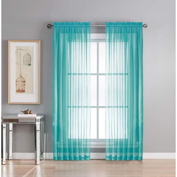 Window Elements Turquoise Extra Wide Rod Pocket Sheer Curtain - 56 in. W x 84 in. L  (Set of 2)