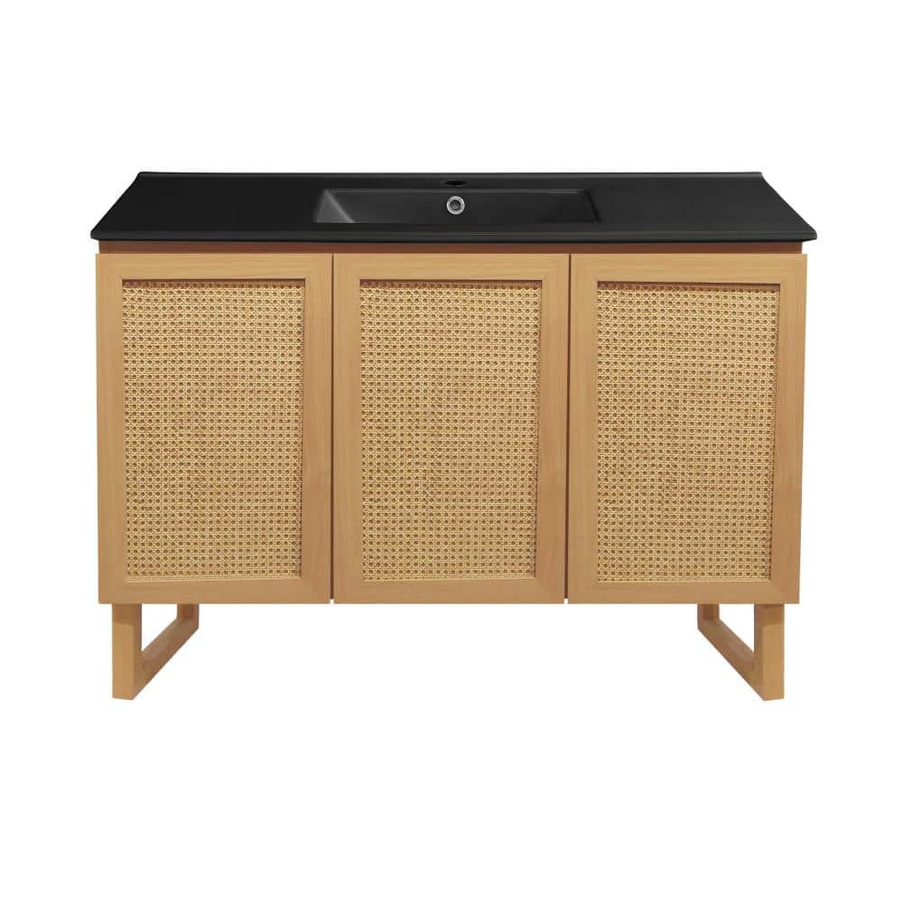 Arles 48" Natural Oak Bathroom Vanity with Black Ceramic Sink Top