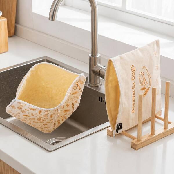 Natural Linen Lunch Bag Reusable Bread Bag Set of 2 for Homemade Sourdough with Zipper and Buckle