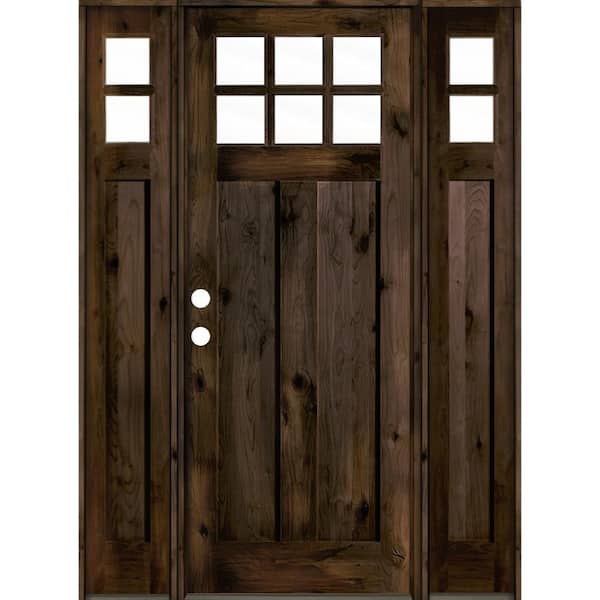 Krosswood Doors 70 in. x 96 in. Craftsman Alder Right-Hand/Inswing 10-Lite Clear Glass Black Stain Prehung Front Door with Sidelites