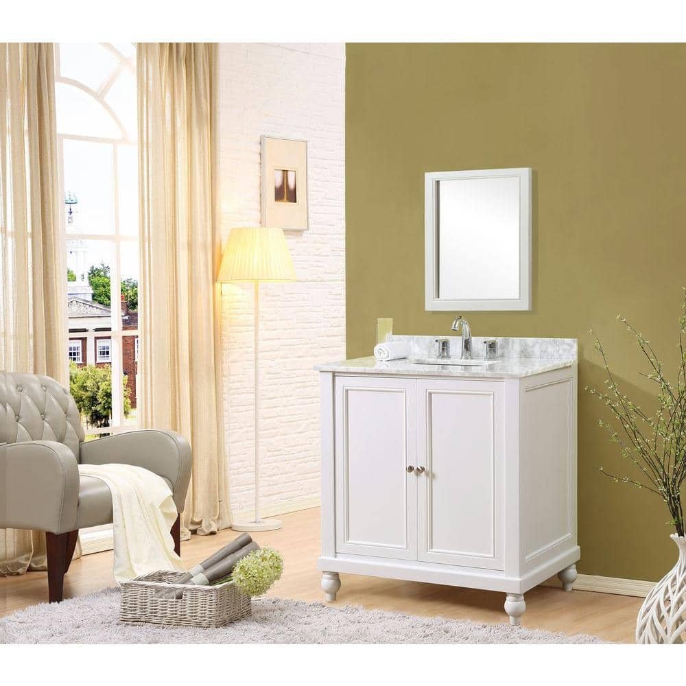 Pearl White 32" Vanity with Carrara Marble Top