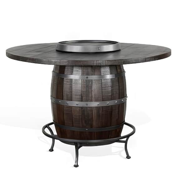Flint 54 in. Dark Brown Metal Accent Barrel Counter Height Bar Pub Table