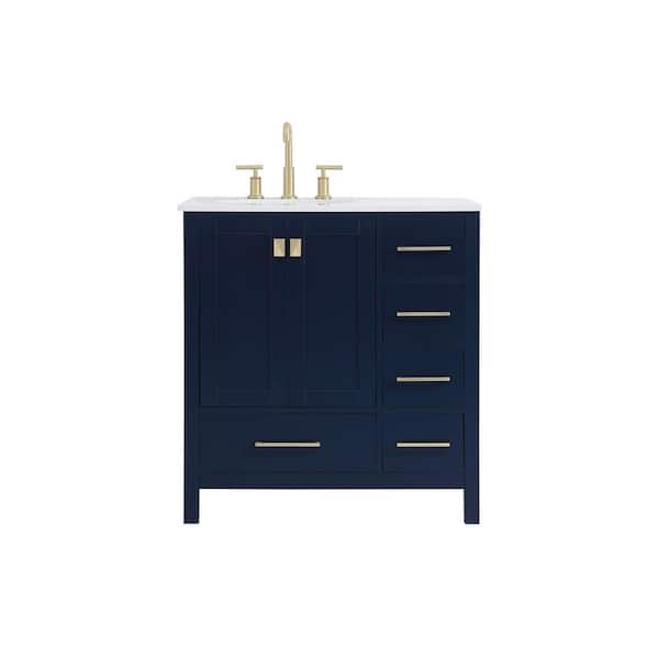 Unbranded Simply Living 32 in. W x 22 in. D x 34 in. H Bath Vanity in Blue with Calacatta White Engineered Marble Top