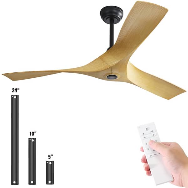 Sofucor 52 in. Indoor/Outdoor Black Ceiling Fan No Light With Remote 3 Curved ABS Blades