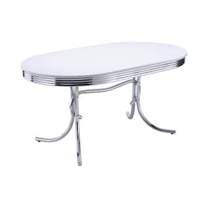 60 in. White and Chrome Wood Top Trestle Dining Table (Seat of 6)
