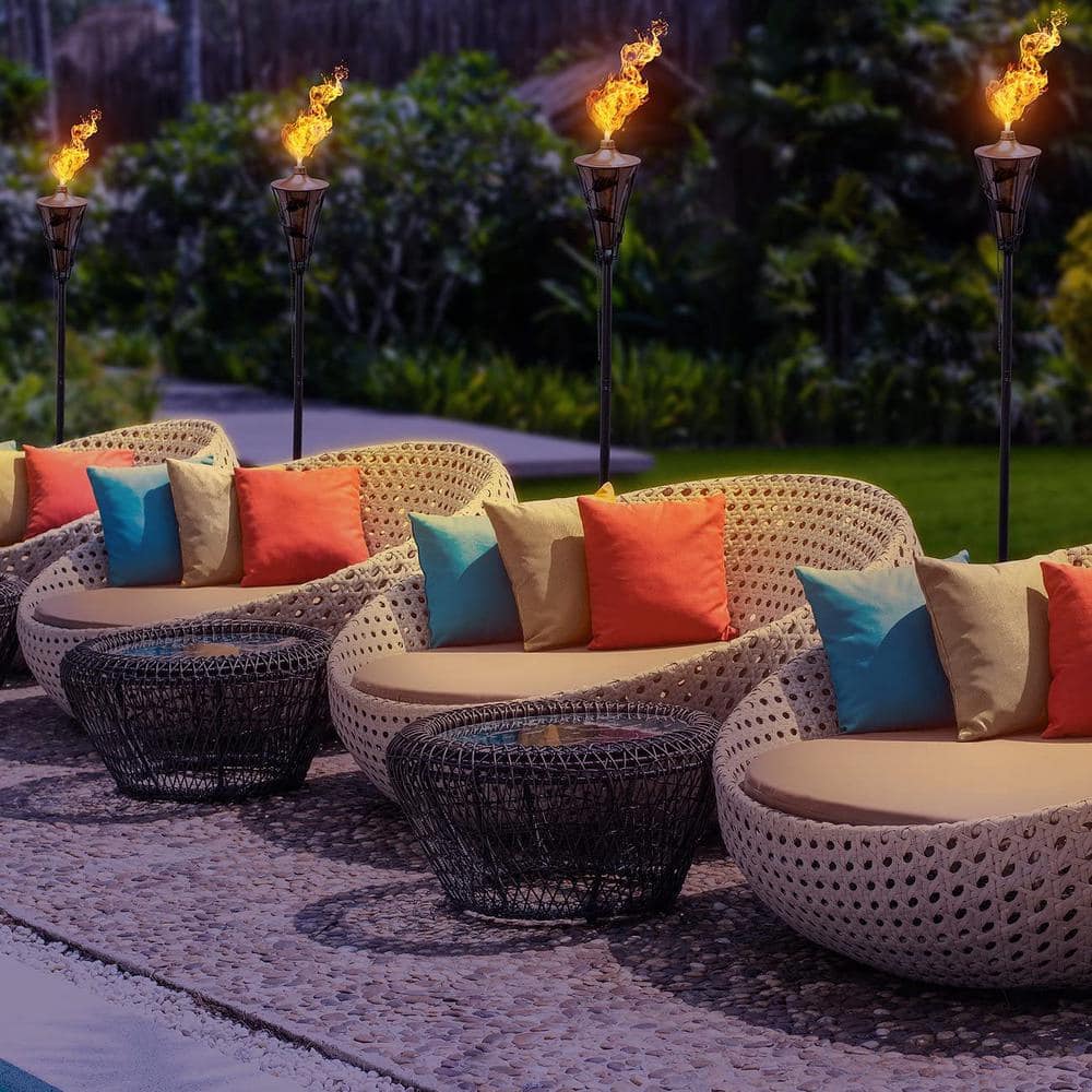 Copper and Black Metal Outdoor Patio Torches with Fiberglass Wick, 4 Pack