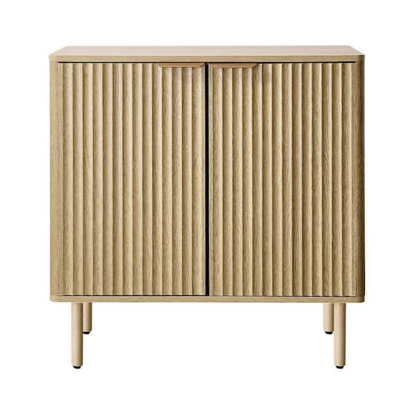Fluted Coffee Bar Cabinet with 2-Tier Storage and 2 Doors, Buffet Sideboard, 31.5 x 14.7 x 31.5 in.