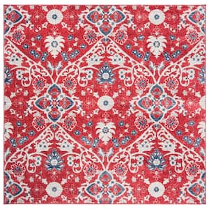 Brentwood Red/Ivory 7 ft. x 7 ft. Square Floral Area Rug