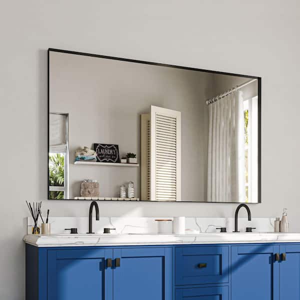 60 in. W x 36 in. H Rectangular Aluminum Framed Wall Bathroom Vanity Mirror in Black