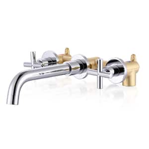 Chrome Double-Handle Wall Mounted Bathroom Faucet Rough-In Valve Included