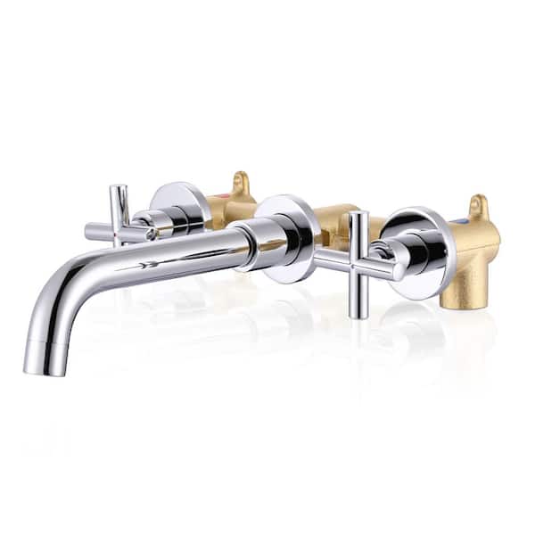 ARCORA Chrome DoubleHandle Wall Mounted Bathroom Faucet RoughIn Valve