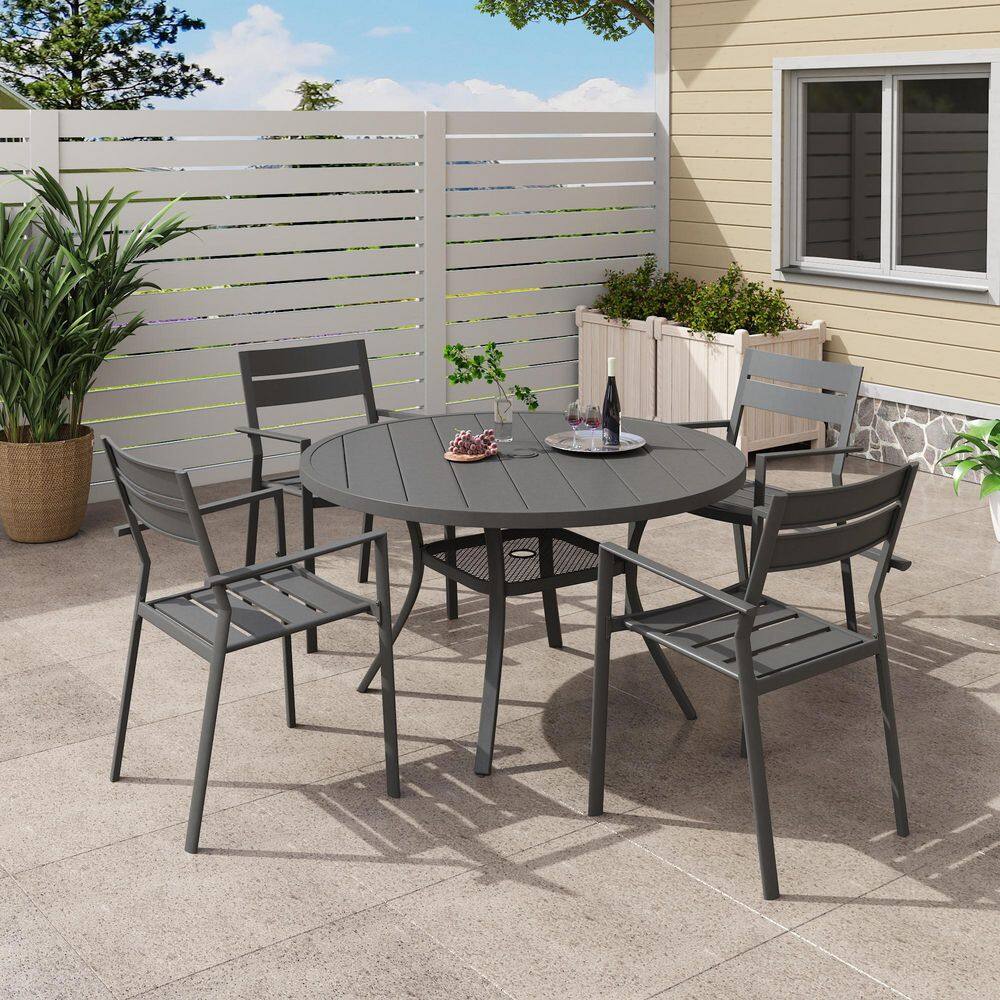 5-Piece Metal Outdoor Dining Set with 40.6 in. Gray Round Patio Table and 4-Gray All-Weather Stackable Dining Chairs price history on PriceWatchPro