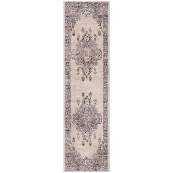 Martha Stewart 2 ft. x 10 ft. Beige/Gray Distressed Ornate Runner Rug