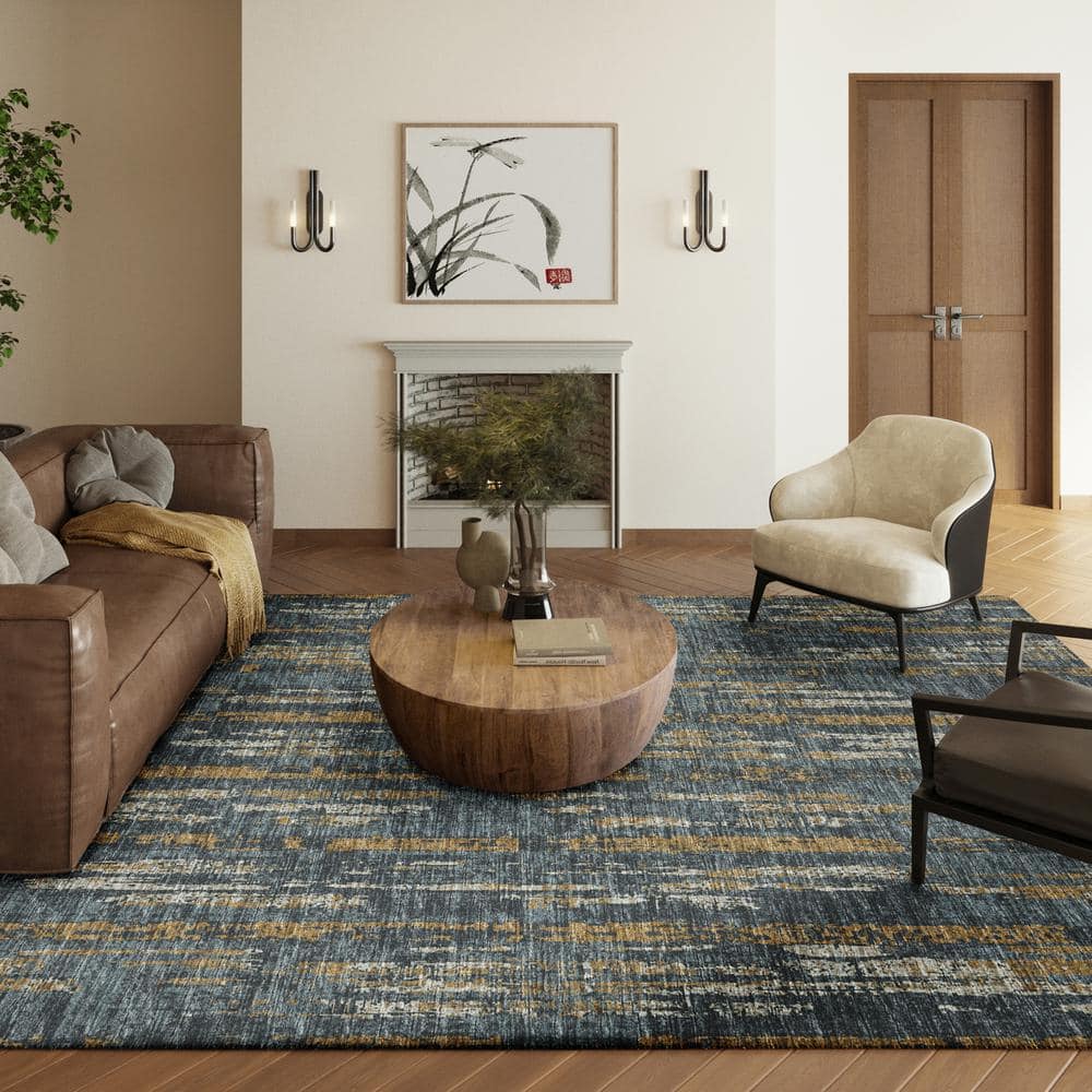 Gray and Gold Abstract Flat Woven Synthetic Rug 3' x 5'