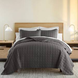 Square Gray Twin Performance Quilted Coverlet Set