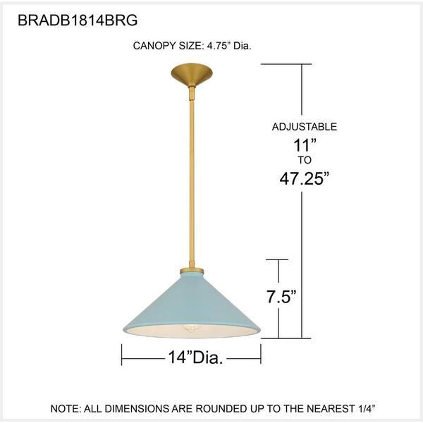 Quoizel Bradbury 100-Watt 1-Light Brushed Gold Pendant Light with