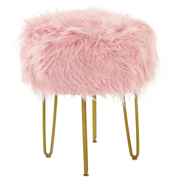 Pink fluffy discount dressing table stool