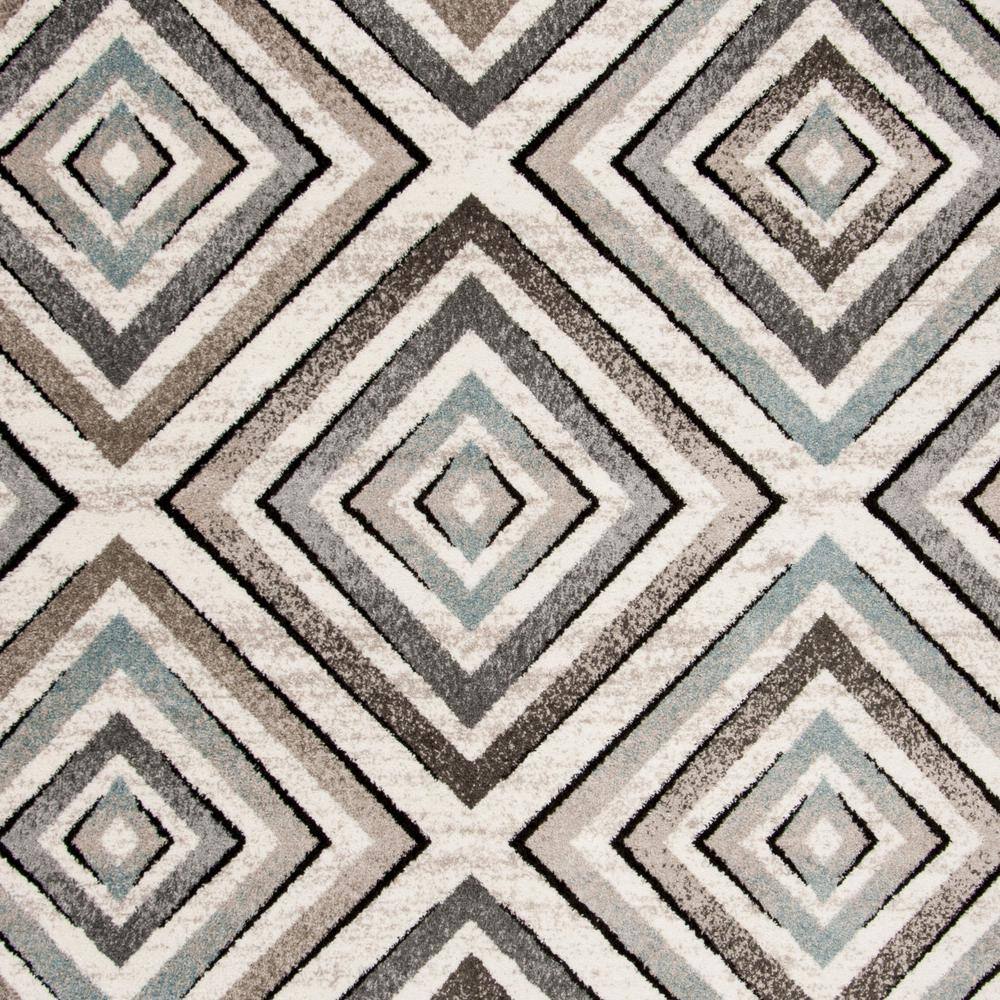 Cream and Beige Geometric Diamond Area Rug 6'7" x 9'2"