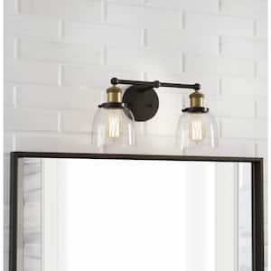 Evelyn 16.25 in. 2-Light Artisan Bronze Industrial Vanity with Clear Glass Shades