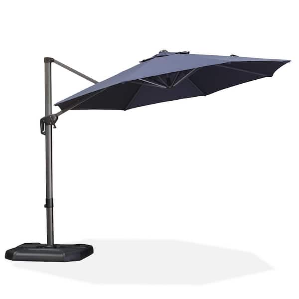 PURPLE LEAF 10 ft. Octagon Aluminum Outdoor Patio Cantilever Umbrella 360-Degree Rotation Umbrella with Wheels Base, Navy Blue