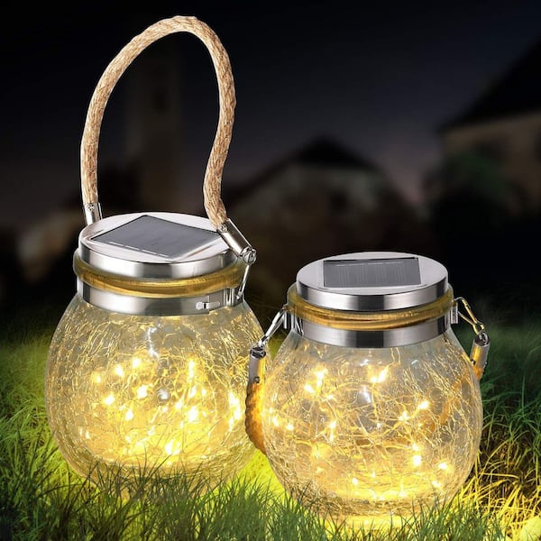 Sunocity 2 Pack Solar Lantern Crackle Glass Ball, Garden Hanging