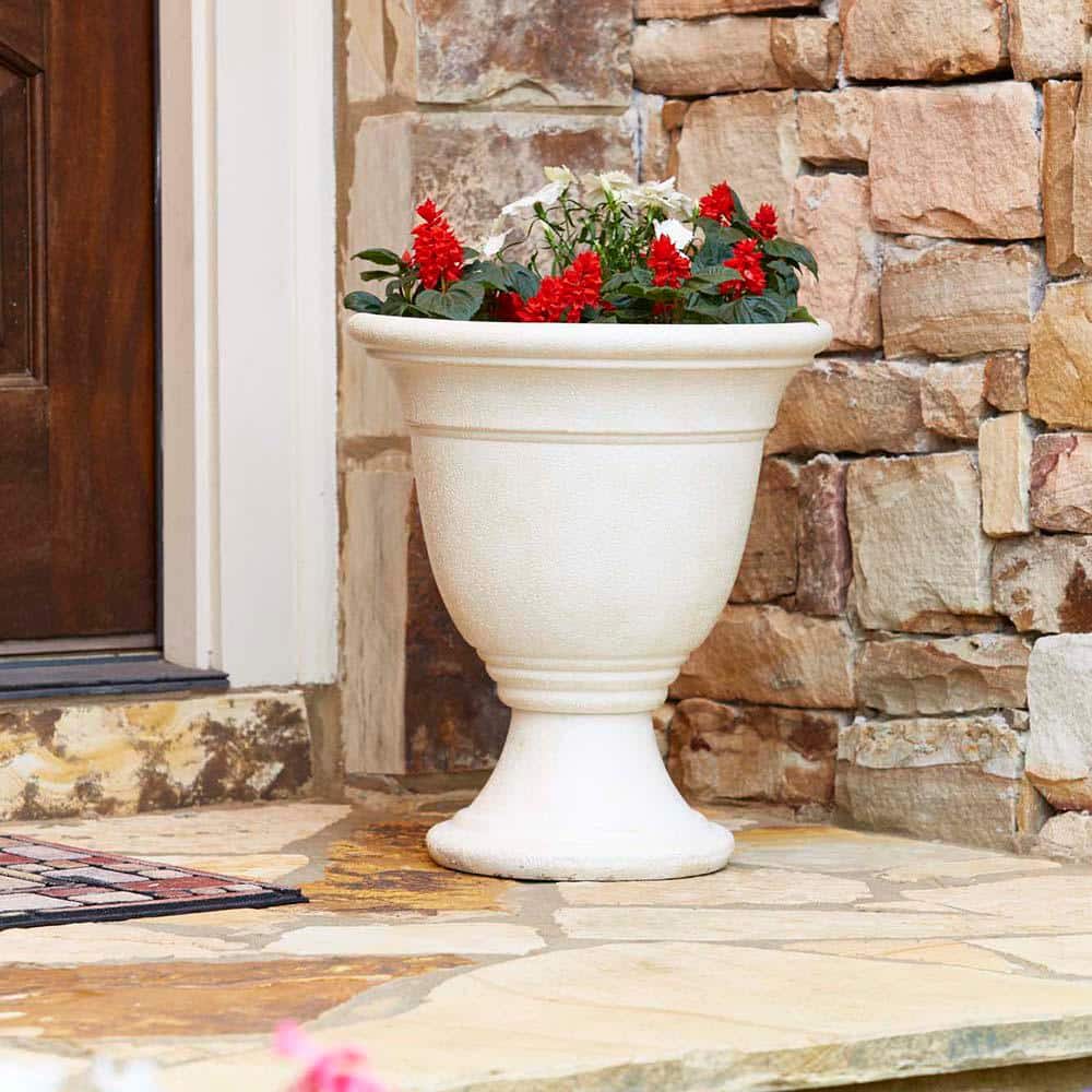 Elegant Ivory Outdoor Urn Planter with Hand-Crafted Detail