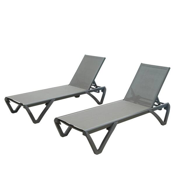 Unbranded 2-Piece Gray Aluminum Outdoor Chaise Lounge, Patio Reclining Chairs with Adjustable Backrest for Poolside, Balcony