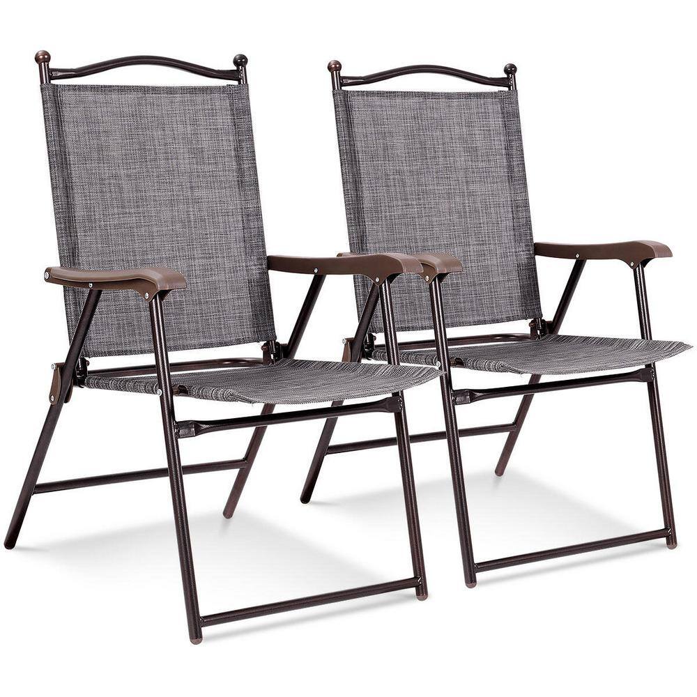 WELLFOR Folding Metal Outdoor Dining Chair in Gray Seat (2-Pack)  HW-HWY2-OP3568-2GR - The Home Depot