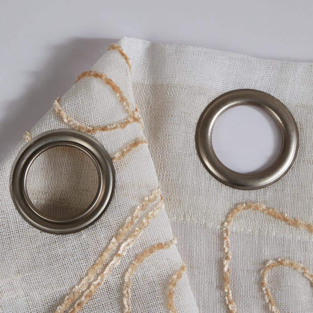 Silvia Embroidered Floral Sheer Linen Grommet Curtain Set