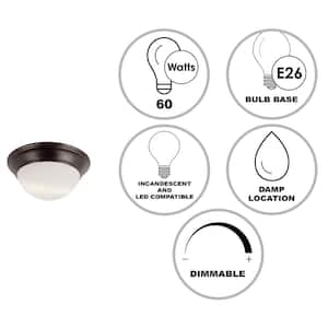 Bolton 12 in. 2-Light Oil Rubbed Bronze Flush Mount Ceiling Light Fixture with Frosted Glass Shade