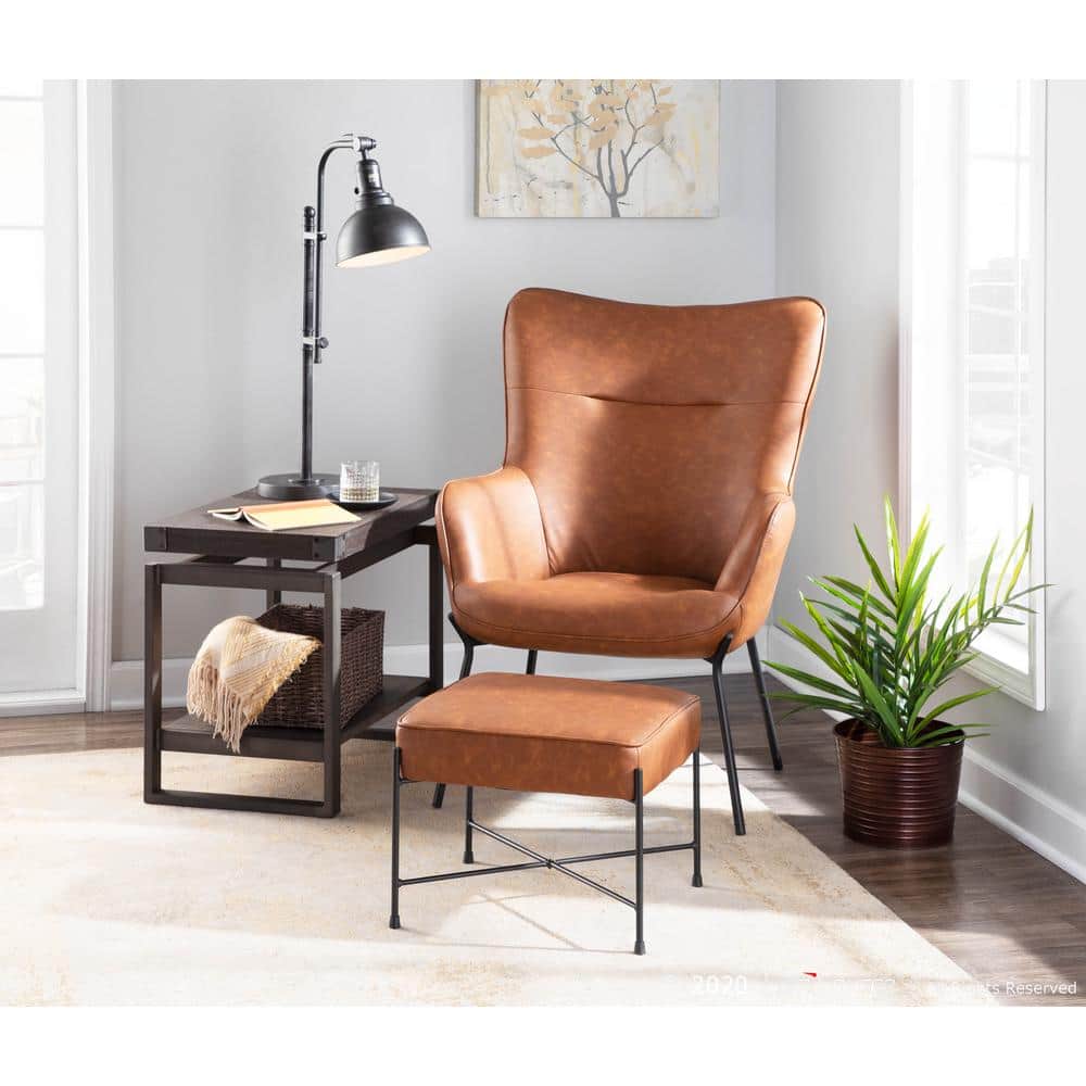 Camel Faux Leather Lounge Chair with Ottoman and Metal Legs