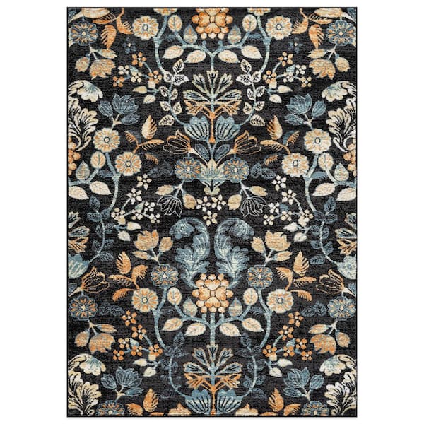 Symmetrical Floral Black 7 ft. 10 in. x 10 ft. Area Rug