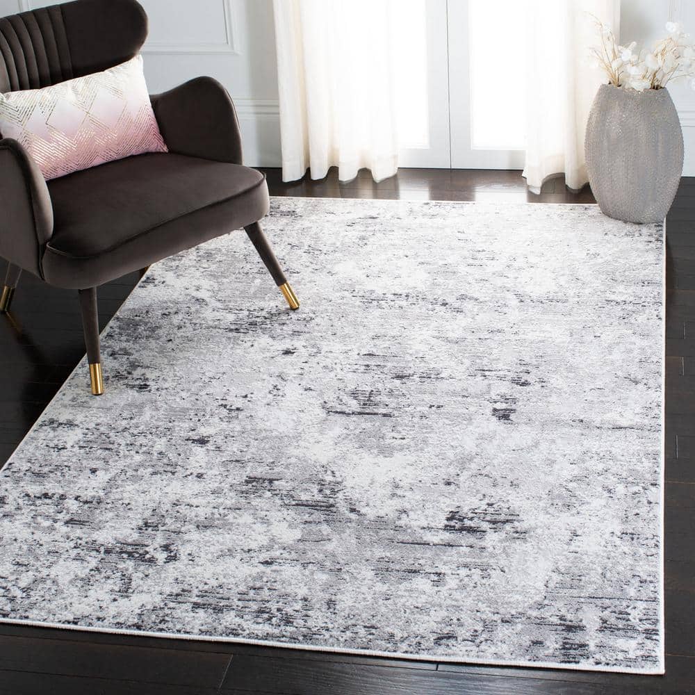 Amelia 5'3" Square Gray Abstract Stain-Resistant Rug