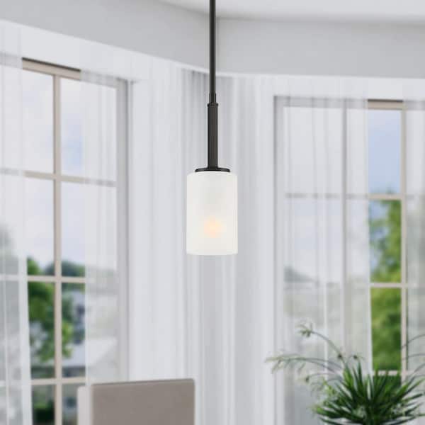 Designers Fountain Carmine 60-Watt 1-Light Matte Black Modern Pendant Light with Etched Glass Shade and No Bulbs Included