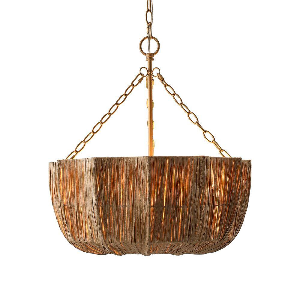 19.7 in. 5-Light Gold Boho Chandelier Light Fixture, Raffia Drum Chandelier for Dining Room, Kitchen, Entryway, Foyer price history on PriceWatchPro