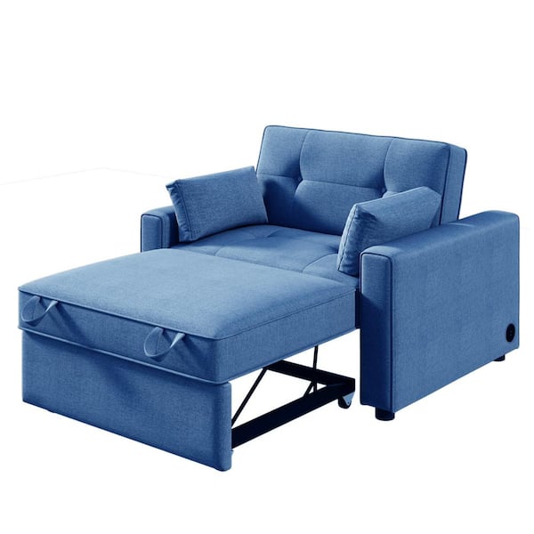 Utopia 4niture Talia 48 in. W Blue Linen Upholstered Sofa Bed