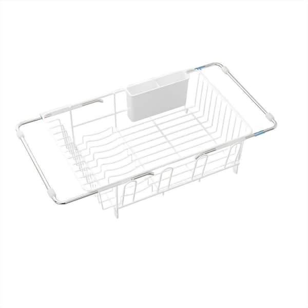Stainless Steel Dish Drying Rack in Sink with Utensil Holder, Dish Dryer Rack for Inside Sink, White