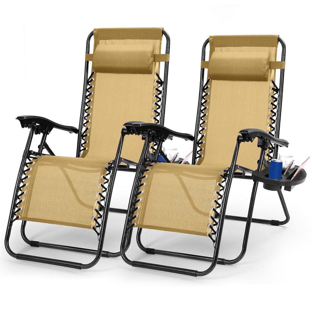 Outdoor 2-Piece Tan Metal Folding Zero Gravity Lounge Chair, Portable Chair with Cup Holders and Adjustable Position price history on PriceWatchPro