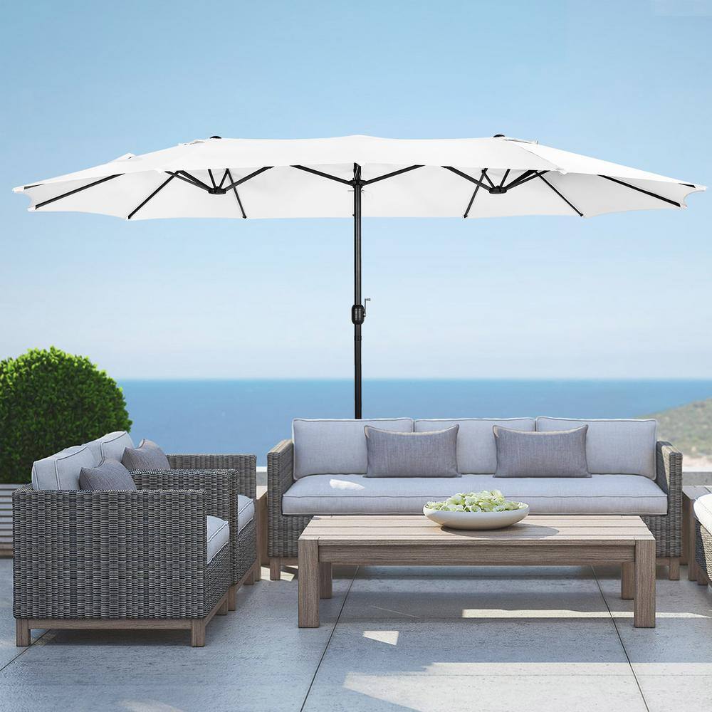 White 15 x 9 Ft Double Sided Steel Outdoor Patio Umbrella