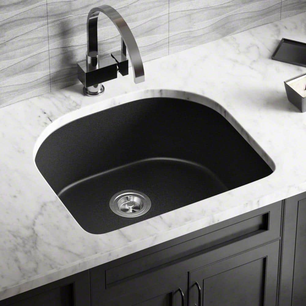 MR Direct Black Quartz Granite 25 in. Single Bowl Undermount Kitchen ...