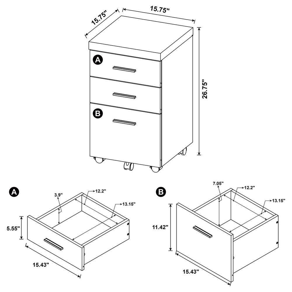 Black 3-Drawer Lockable Mobile Storage Cabinet