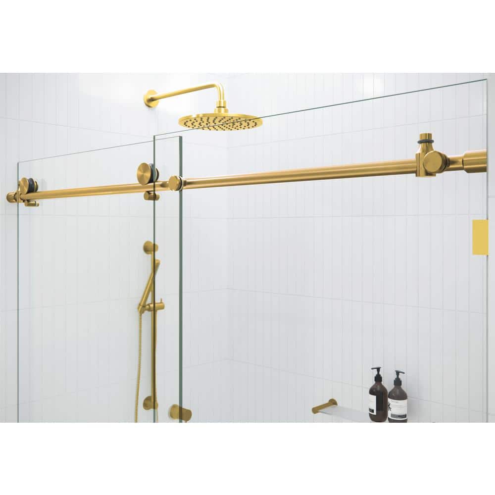 Eclipse 60" Frameless Sliding Bathtub Door with Satin Brass Hardware