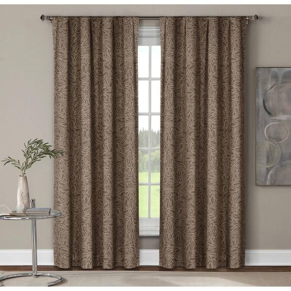 Window Elements Semi-Opaque Leila Printed Cotton Extra Wide 96 in. L Rod Pocket Curtain Panel Pair, Mocha (Set of 2)